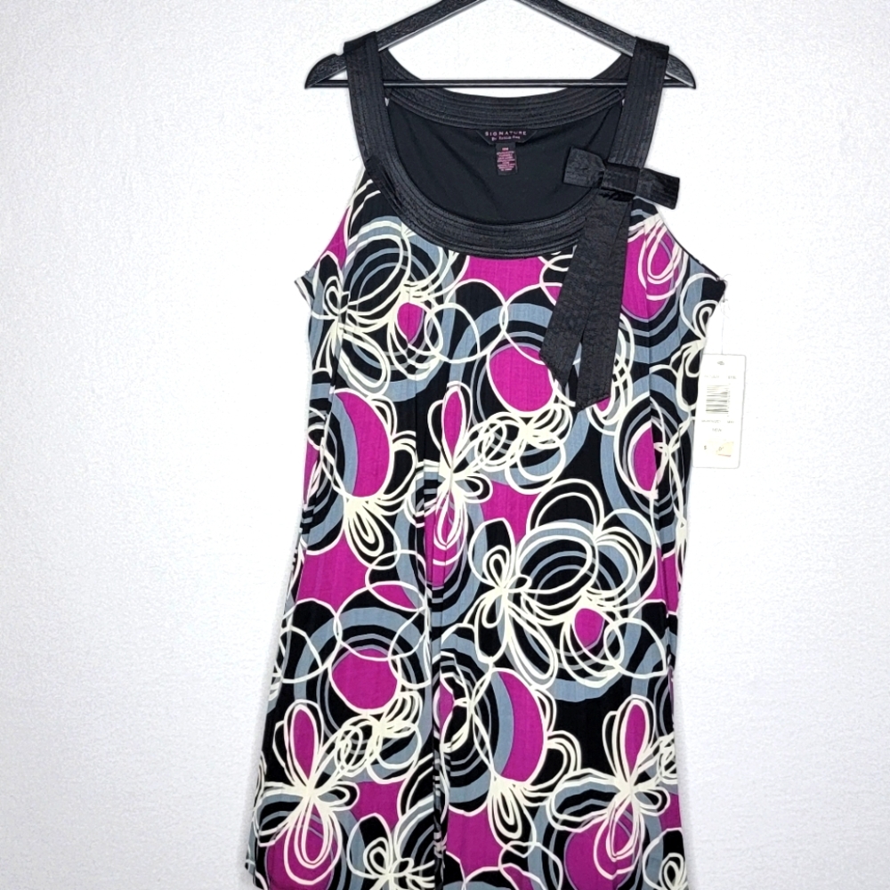 Robbie Bee Pink and Black Abstract Floral‎ Mini Dress. #329